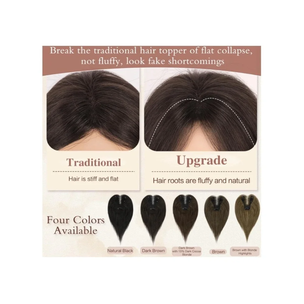 RUWISS Hair Topper 100% Real Human Hair 10 Inch Dark Brown Clip In Hairpiece 21g